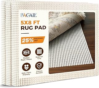 BAGAIL BASICS 5 x 8 FT Rug Pad Gripper for Hardwood Floors, Non Slip Rug Pads for Area Rugs, Extra Thick Under Rug Padding, Protect Your Rugs & Floors