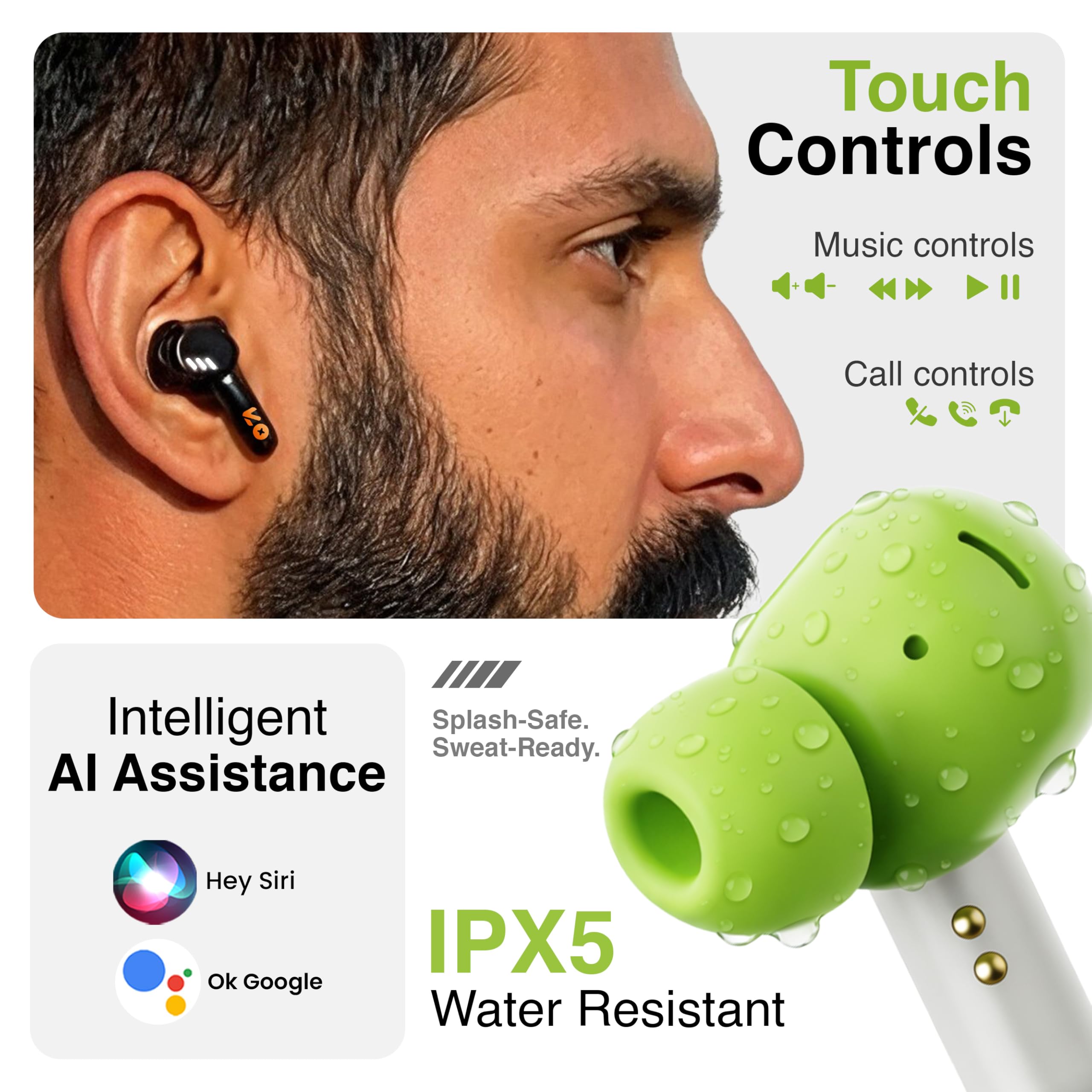 GOBOULT Tenet TWS Earbuds with 75H Playtime, Amp App Support, Quad Mic ENC, Dual Device Pairing Buds, 13mm Driver Ear Buds, Bluetooth 5.4 Wireless Earbuds (Neon Green) — Amazon image 13