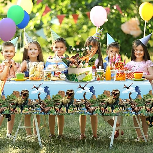 Miniatura 7 de Tiamon Mantel de dinosaurio para mesa de fiesta de dinosaurios, mantel de plástico para fiesta de cumpleaños, suministros de pícnic, 54 x 108