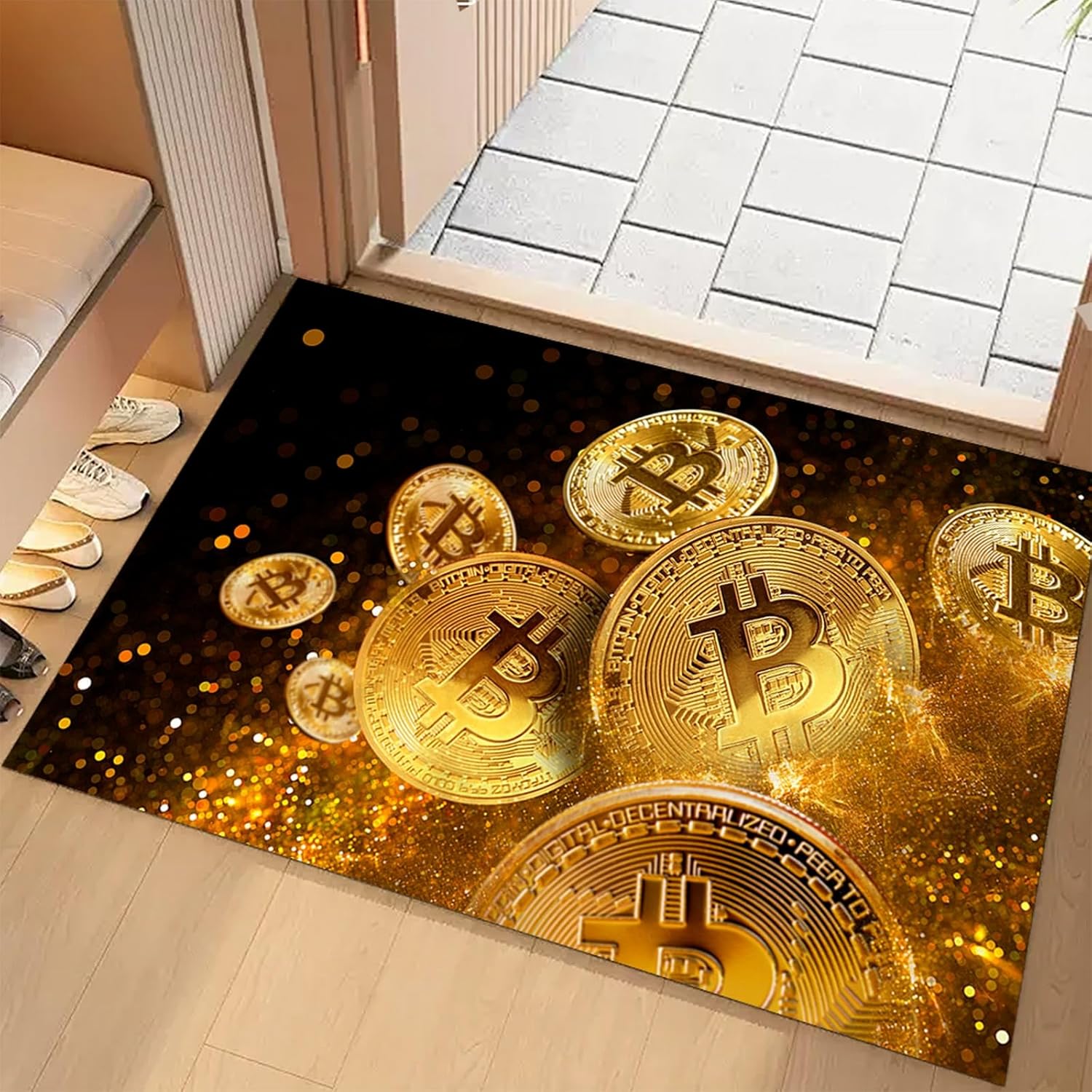 GUBIYU Black Gold Cool Money Rugs for Mens Room Decor Man Cave Rug for Bathroom Living Room Funny 100 Dollar Bill Rugs Money Carpet Graphic Rug for Bedroom Non Slip Washable Kitchen Mats 23.6"x35.4"