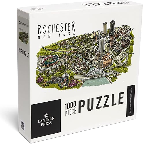 Lantern Press Rompecabezas hecho en Estados Unidos para adultos, 1000 piezas, póster de referencia, caja premium, Rochester, Nueva York, dibujo de disponible en Yaxa Colombia