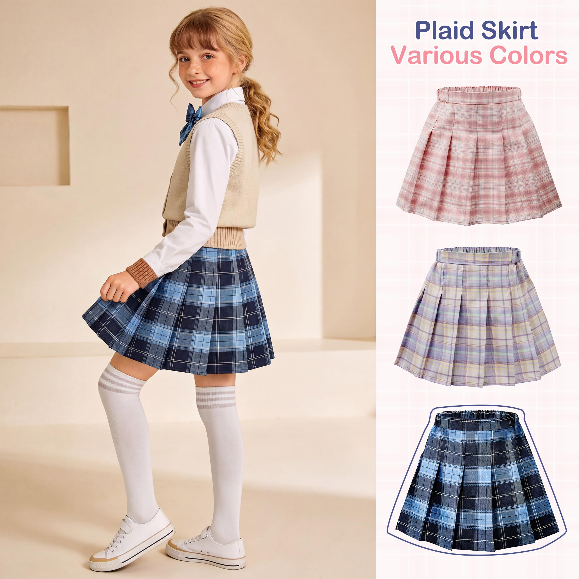 Gonna a quadri per ragazze, gonna da tennis, uniforme a pieghe, mini gonne per ragazze, vita elasticizzata con fiocco