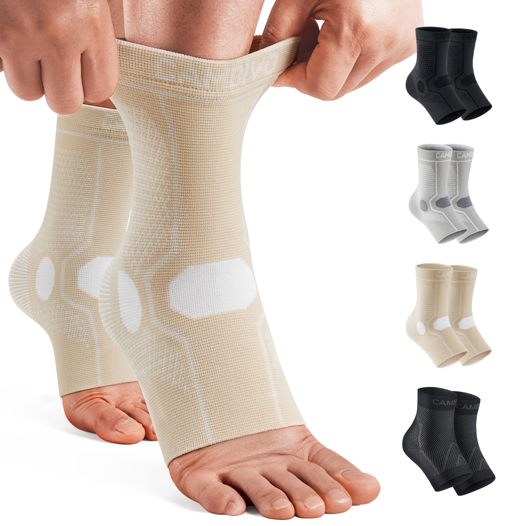 CAMBIVO Sprunggelenkbandage 2 Pack, Knöchelbandage Damen und Herren, Bandage Fußgelenk Linderung von Fußschmerzen, Fußbandage geeignet für Fitness, Alltag und Arbeit