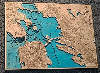 Beautifully Detailed! San Francisco 3-D Wood Map. BLUE