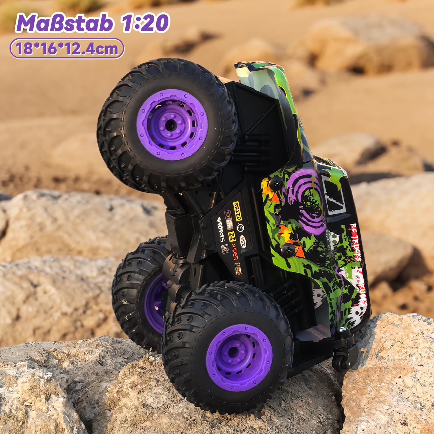 Monster Truck Telecomandato, 20 km/H Macchina Telecomandata con Luce e Musica, 2,4 GHz Macchina Telecomandata per Bambinicon Rotazione di 360° e Acrobazie, Regali per Bambini di 3, 4, 5 e 6 Anni