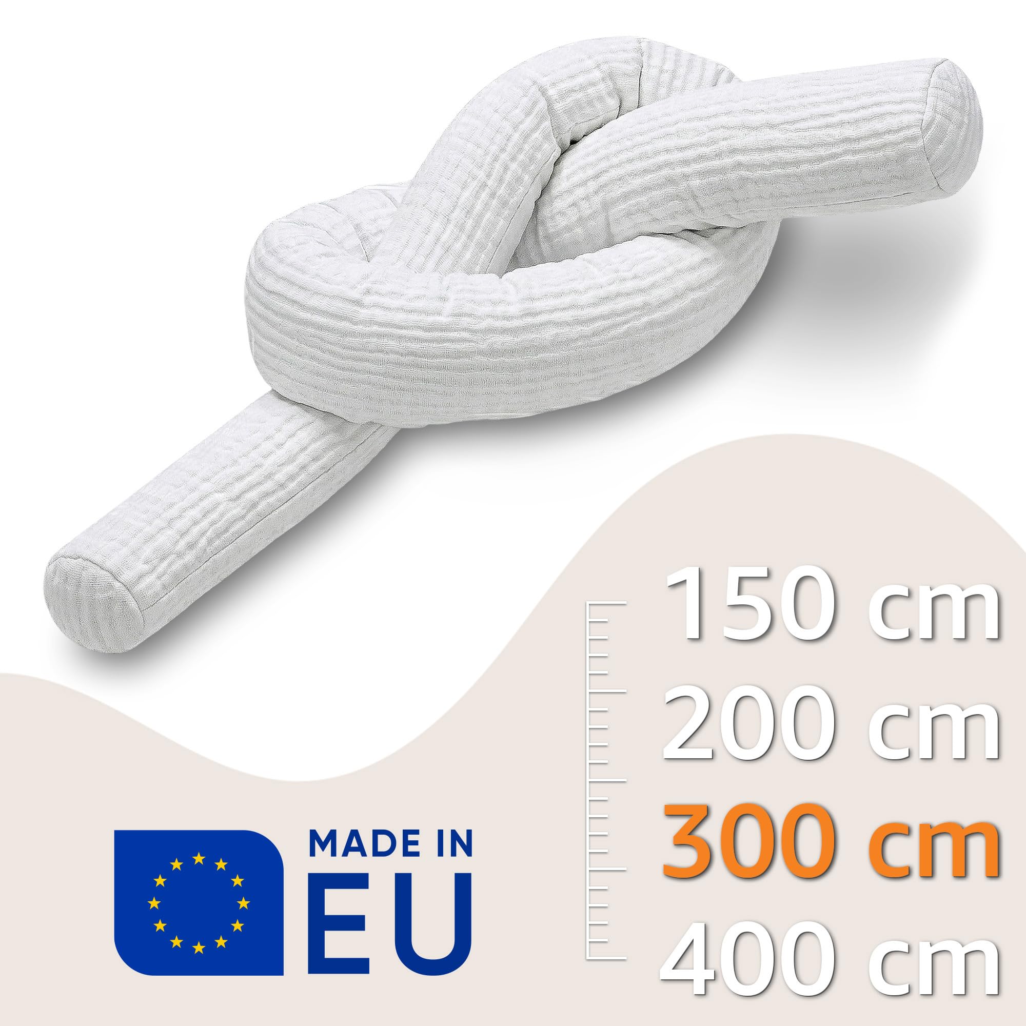 Poduszka boczna do spania muślinowa poduszka na ciało węża 300 cm - długa poduszka bed roll poduszka do spania pod szyję szara