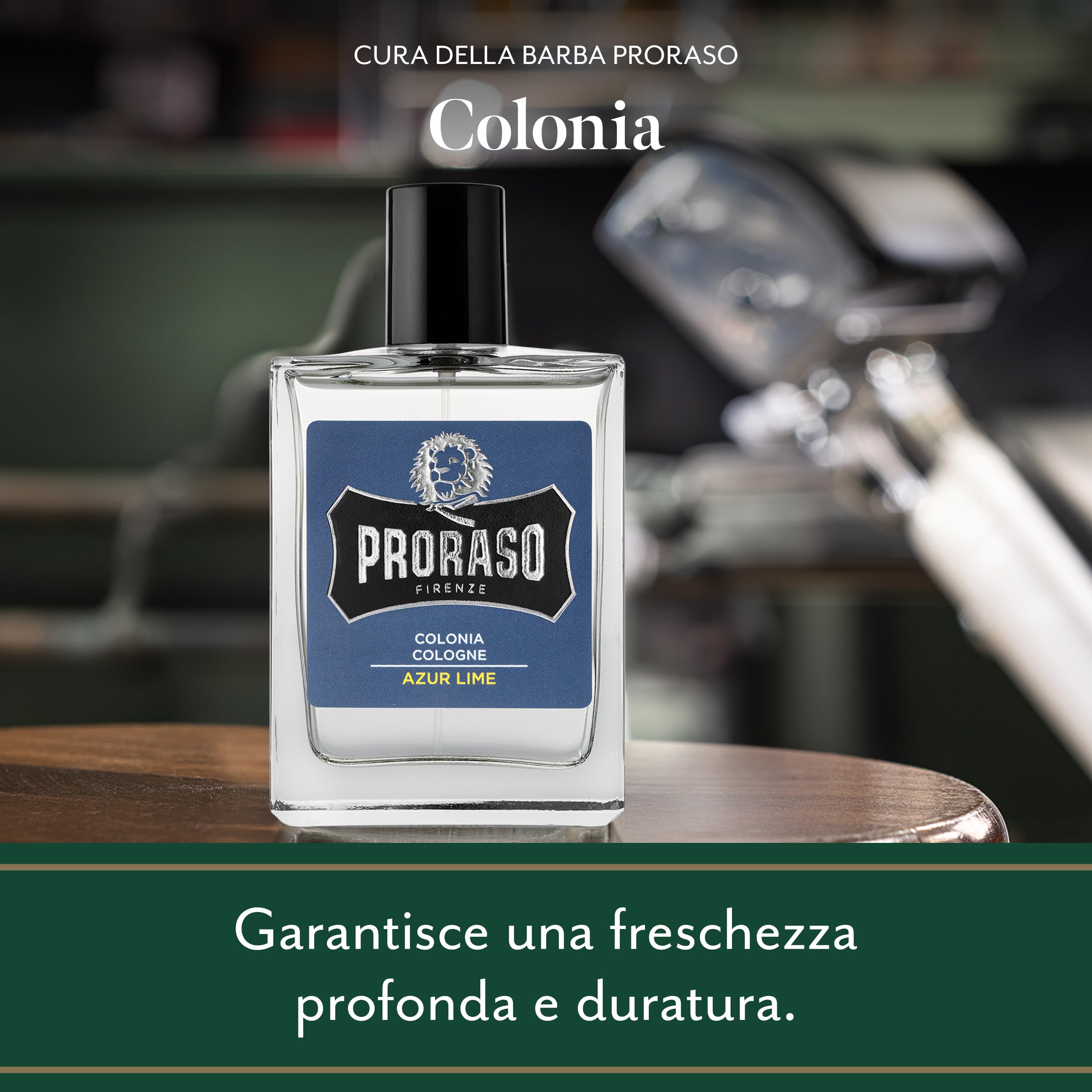 Proraso Acqua di Colonia Azur Lime, 100ml, Eau de Cologne, Profumazione Azur Lime, Fragranza muschiata e agrumata con lime e patchouli, Made in Italy