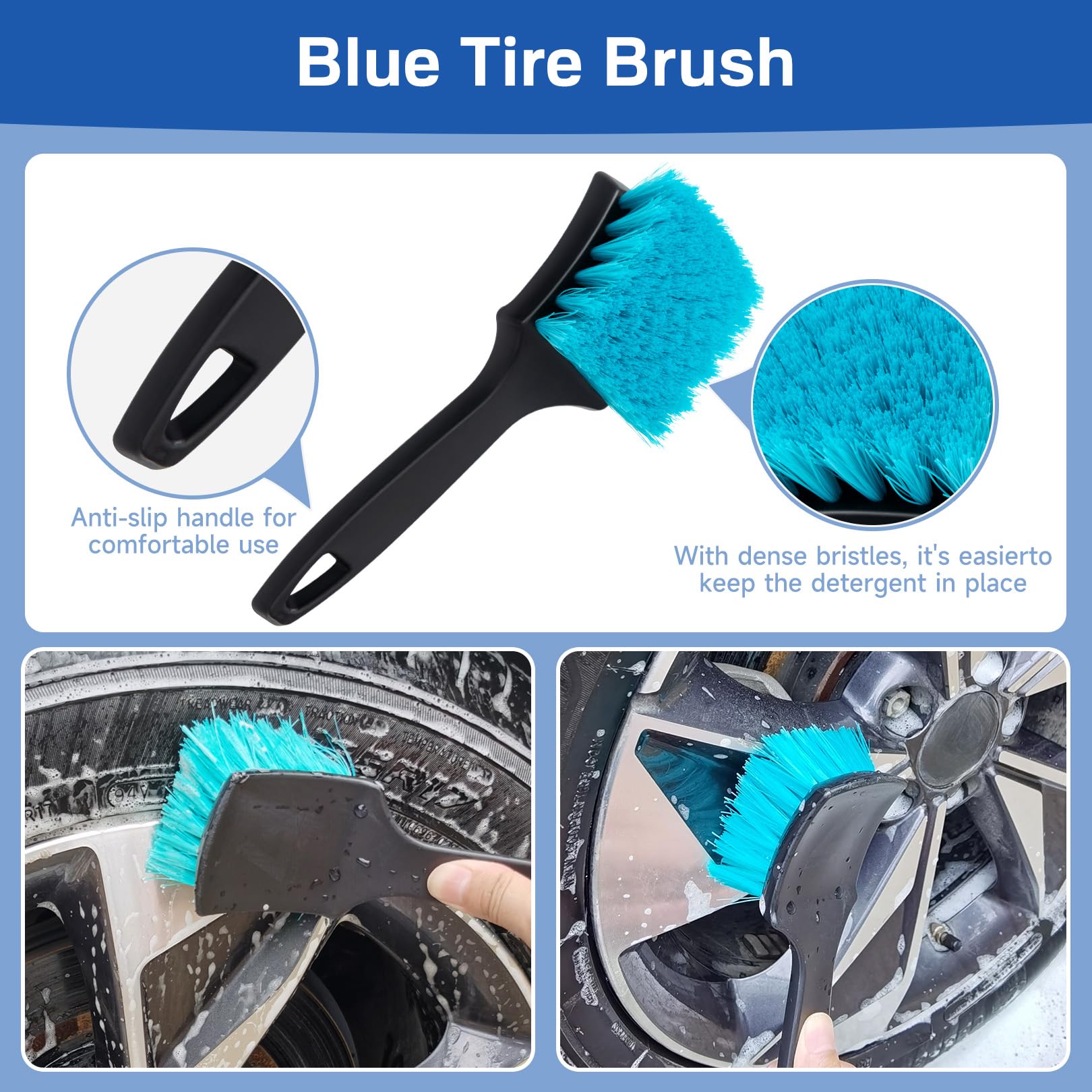 Kit de cepillo de limpieza de neumáticos para ruedas, coches, motocicletas, remolques, camiones, cubo de llanta de microfibra ultrasuave 360, juego de cerdas sintéticas plegables para lavar
