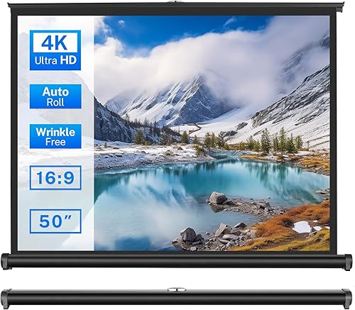 Miniatura 1 de Pantalla de proyector pequeña de 50 pulgadas, pantalla retráctil Goldengrainv para proyector, pantalla de proyector de piso, pantalla portátil 4K