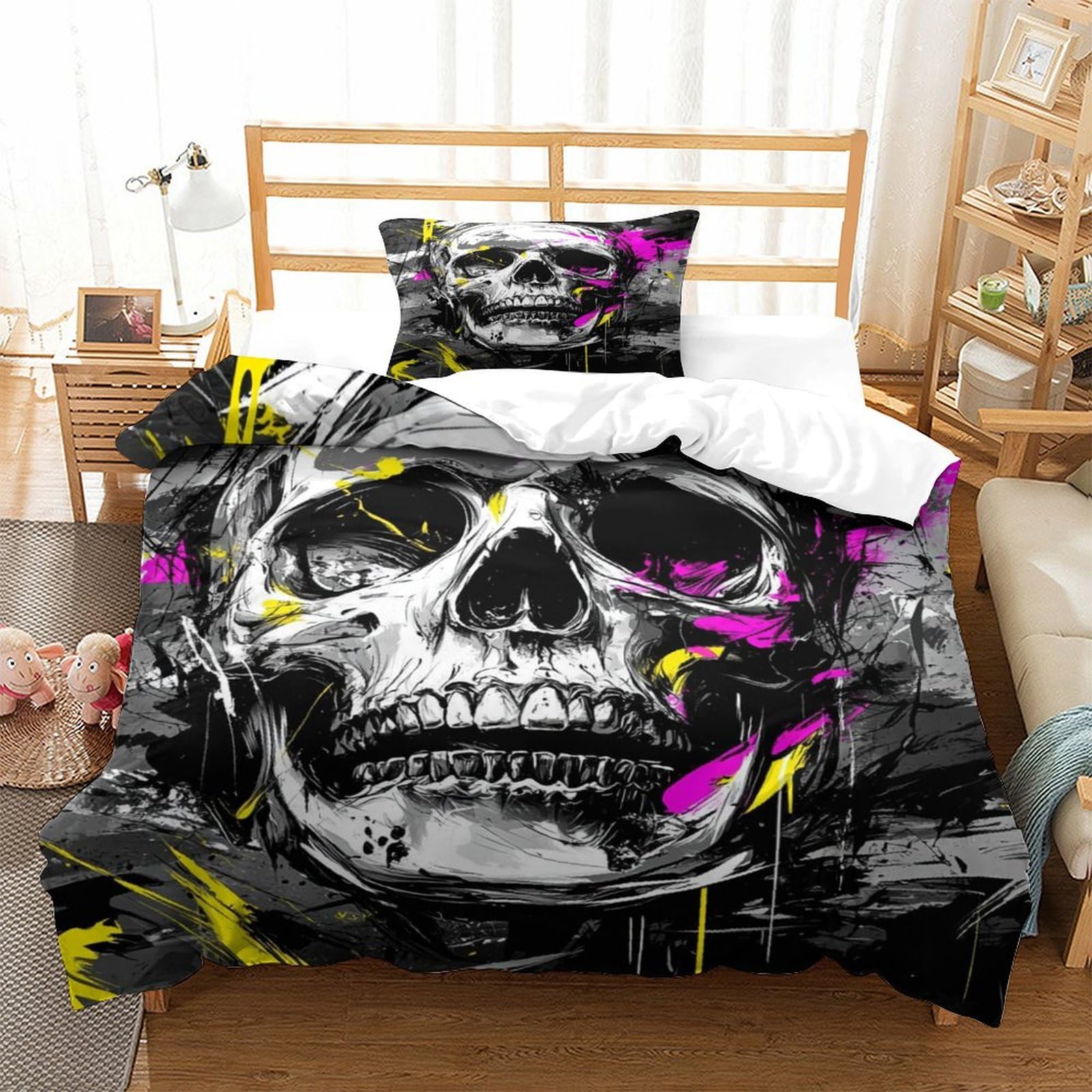 P1S9U7W5Y Trendy Skull 3D Printed Duvet Cover Set 3pcs Microfiber Punk Skull Bedding Set Single（135x200cm）