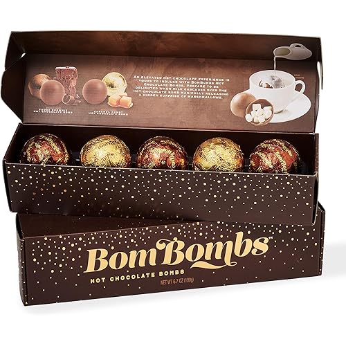 BomBombs, Hot Chocolate Bombs, Includes Fudge Brownie and Caramel Candy Cocoa Bombs Filled with Marshmallows, Pack of 5