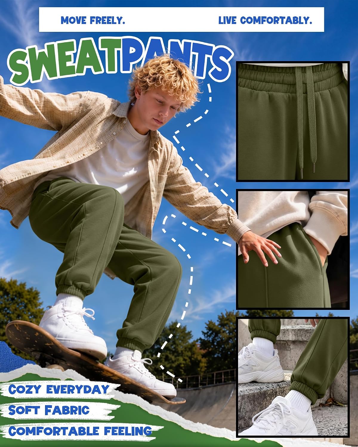 Boy's Joggers Uniform Pants Active Kids Back to School Sweatpants with Pockets and Drawstring Casual 5-14 Years