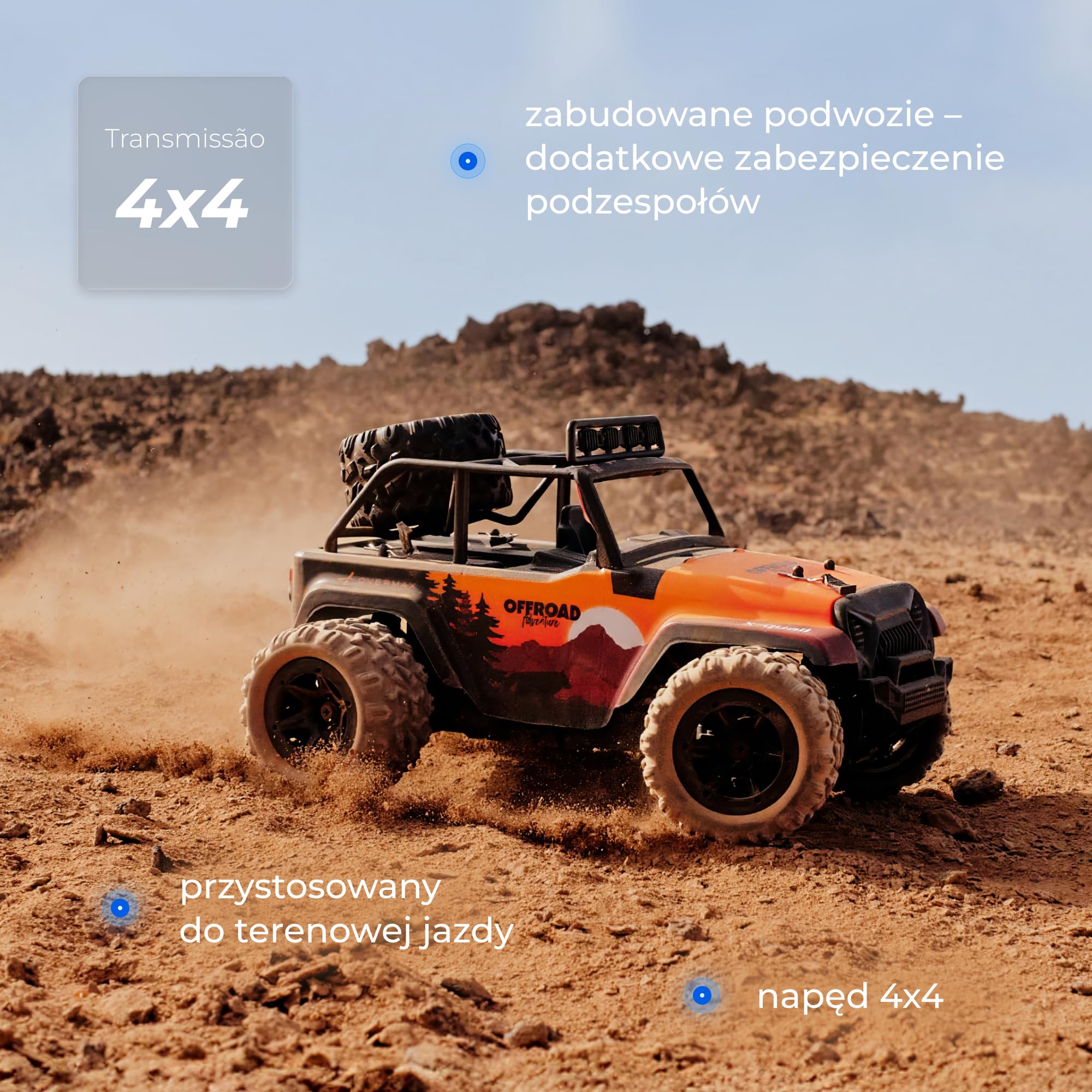 Lionelo Overmax X-Quail zdalnie sterowany samochód od 6 lat, RC Auto 4WD 1:18 do 25 km/h, Offroad Monster Truck z 2 akumulatorami, czas jazdy 40 min, LED, funkcja Wheelie, 2,4 GHz RC Crawler