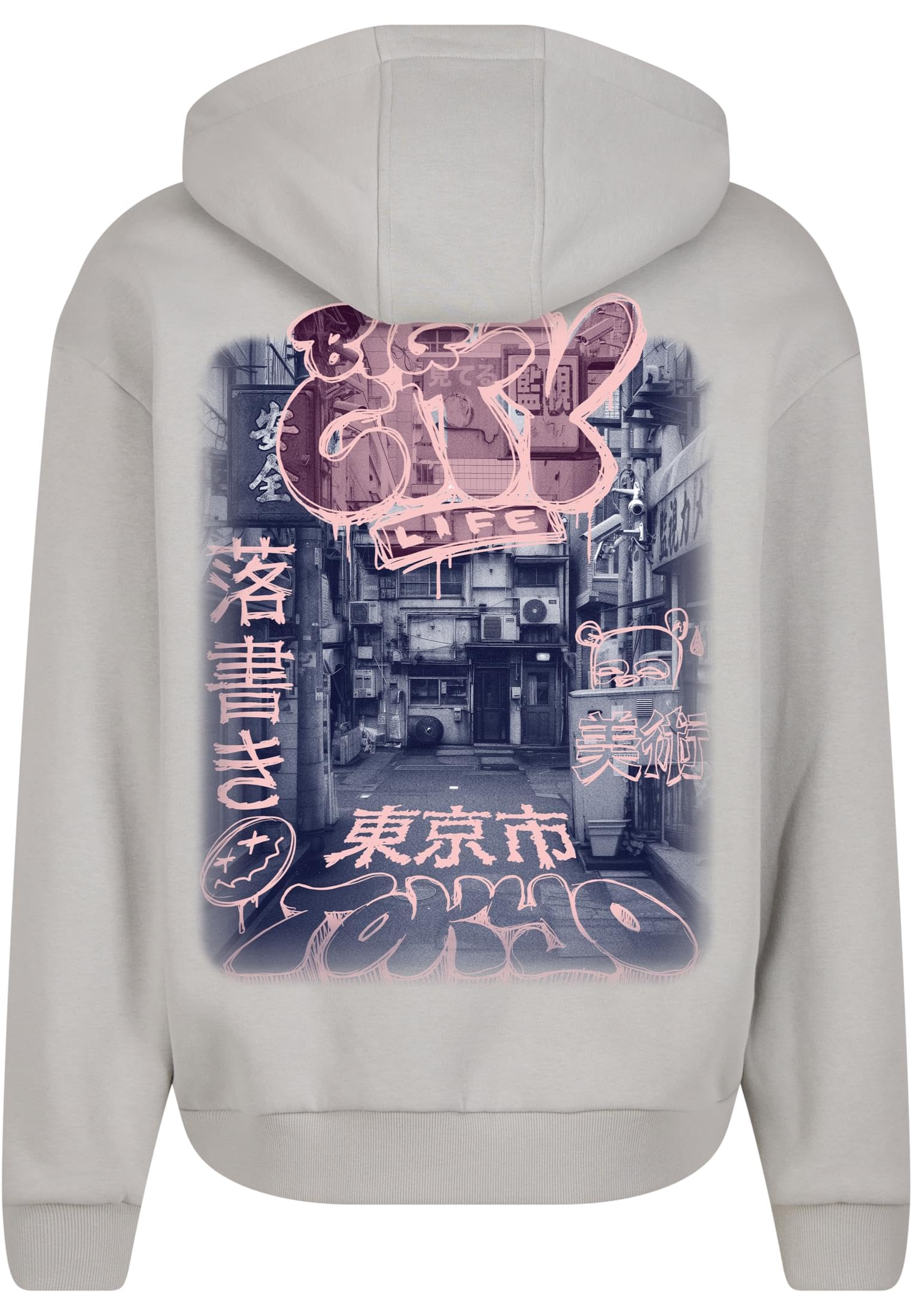 Mister Tee Męska bluza z kapturem Tokyo City Life Fluffy Zip – Regular Fit bluza z kapturem z japońskim nadrukiem street art i miejskim stylem, lekki asfalt, M