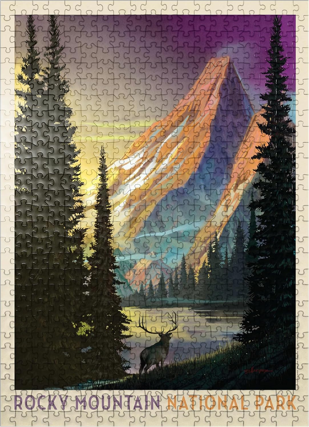 MyPuzzle Rocky Mountain National Park: Pyramid Peak, Vintage Poster - Premium 500 Piece Jigsaw Puzzle for Adults
