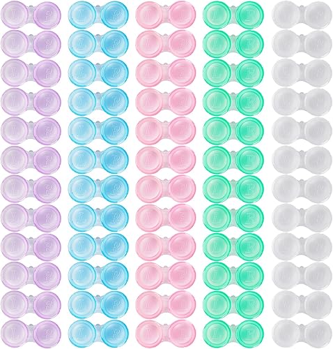 Paquete de 60 fundas para lentes de contacto, fundas de contacto transparentes a granel en 5 colores, bonita funda para lentes de contacto a prueba
