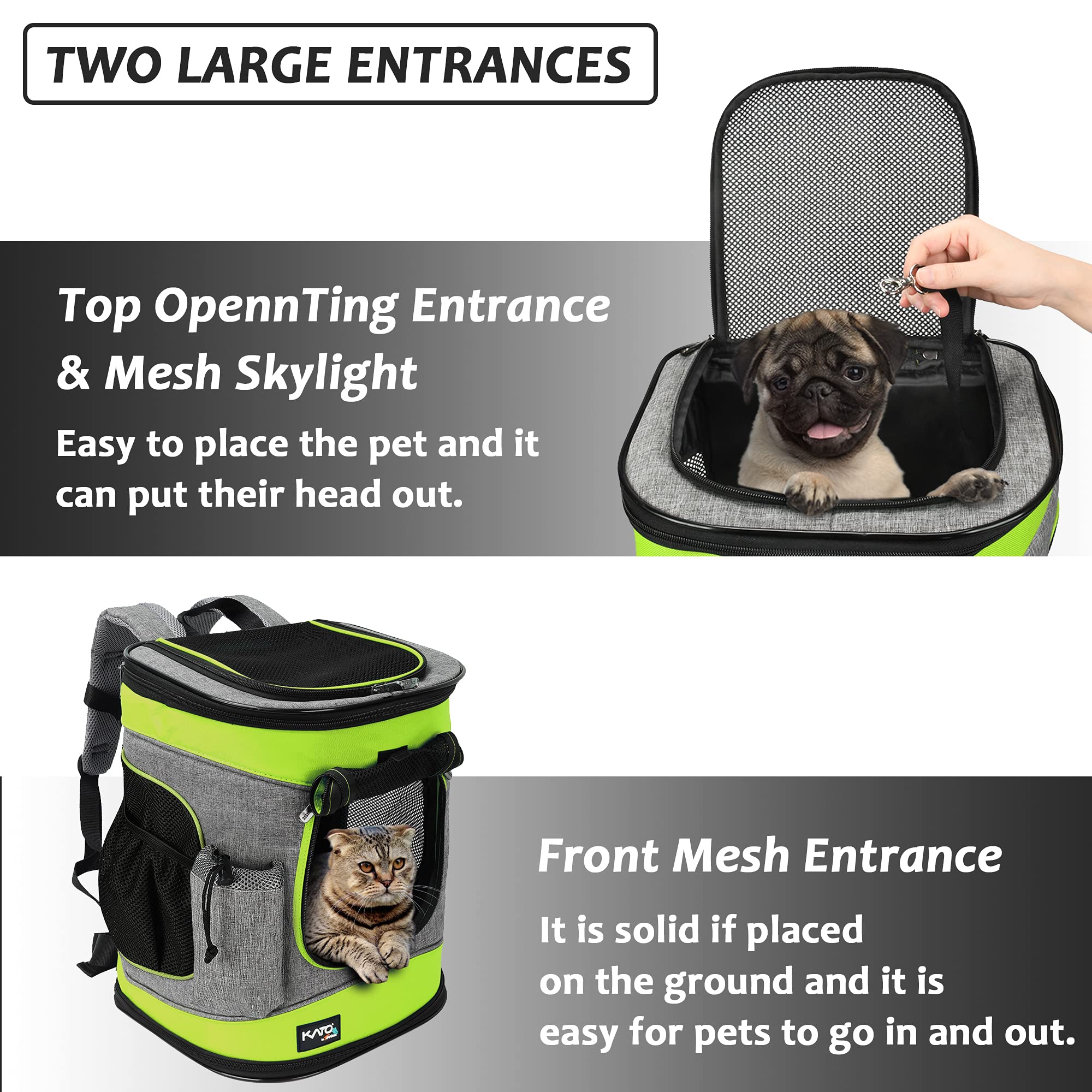 Pecute Kattenrugzakdrager, kleine hondenrugzakdrager, huisdierrugzak drager voor katten, honden, puppy kitten, kattendraagtas voor reizen, wandelen, fietsen, wandelen, buiten, zwart