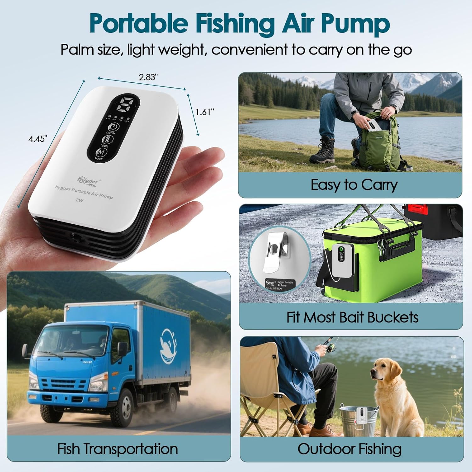 hygger Battery Powered Aquarium Air Pump, USB Rechargeable Aerator for Bait Bucket, Quiet Adjustable Flow Fish Tank Bubbler, Portable Fish Oxygen Air Pump for Outdoor Fishing, Power Outages, Emergency
