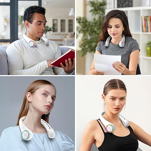 Miniatura 8 de Ventilador de cuello portátil, ventilador personal con batería de 4000 mAh, ventilador de cuello recargable con 3 velocidades y 64 luces frías,