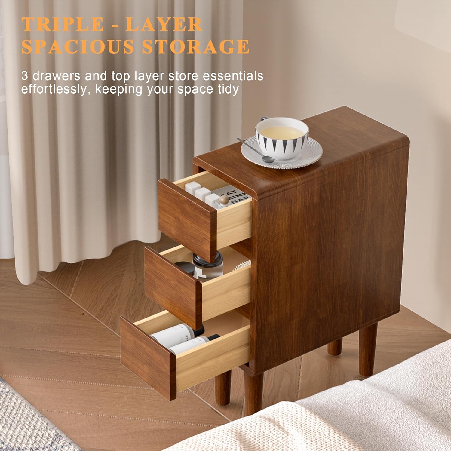 Nightstand Ders Narrow Night Stand Solid Wood Bedside Table Mid