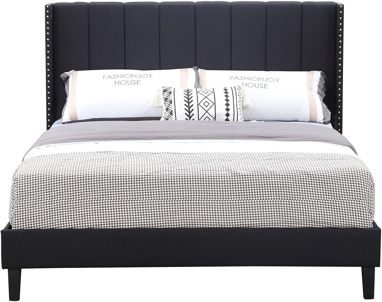 TTramp Queen Size Metal Platform Bed Frame with Wooden Headboard and