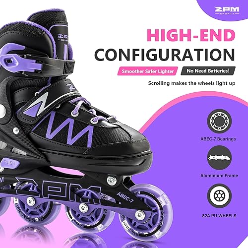 Miniatura 2 de 2PM SPORTS Patines en línea ajustables para niñas con ruedas de luz completa, divertidos patines para principiantes para niños y jóvenes