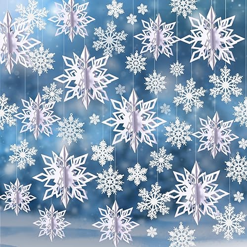 42 piezas de decoración de fiesta de Navidad de invierno 3D copo de nieve colgante de copo de nieve colgante colgante 3D decoración colgante para