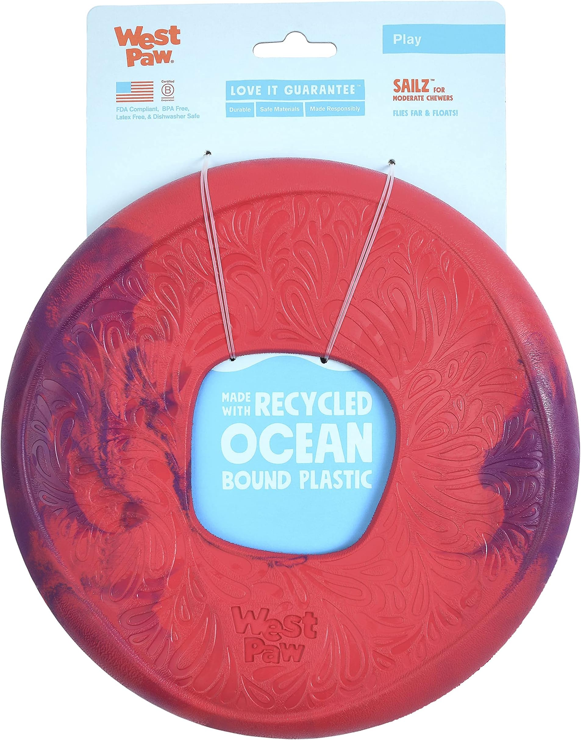WEST PAWSeaflex Sailz Dog Toy Flying Disc – Machine Washable Dog Toys for Moderate Chewers – Eco-Friendly Zogoflex Toys for Dogs – Perfect for Gnawing, Fetch, Catch, Pet Training – Hibiscus