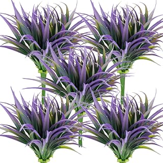 32 Pcs Artificial Grass Fake Plants 17.3in Outdoor Plants UV Resistant Faux Greenery Stems Fake Grass for Home Window Garden Office Patio Pathway Front Porch Halloween Décor Green & Purple