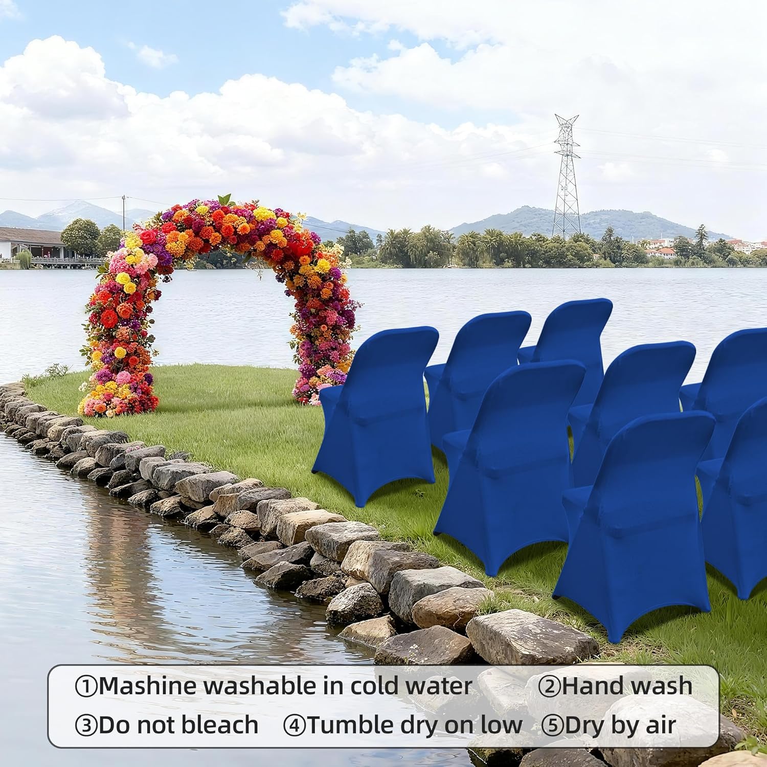 10 Packs Royal Blue Spandex Stretch Folding Chair Covers for Wedding Party,Universal Fitted Washable Dining Seat Slipcovers Protector Decoration for Holiday Banquet Celebration Event