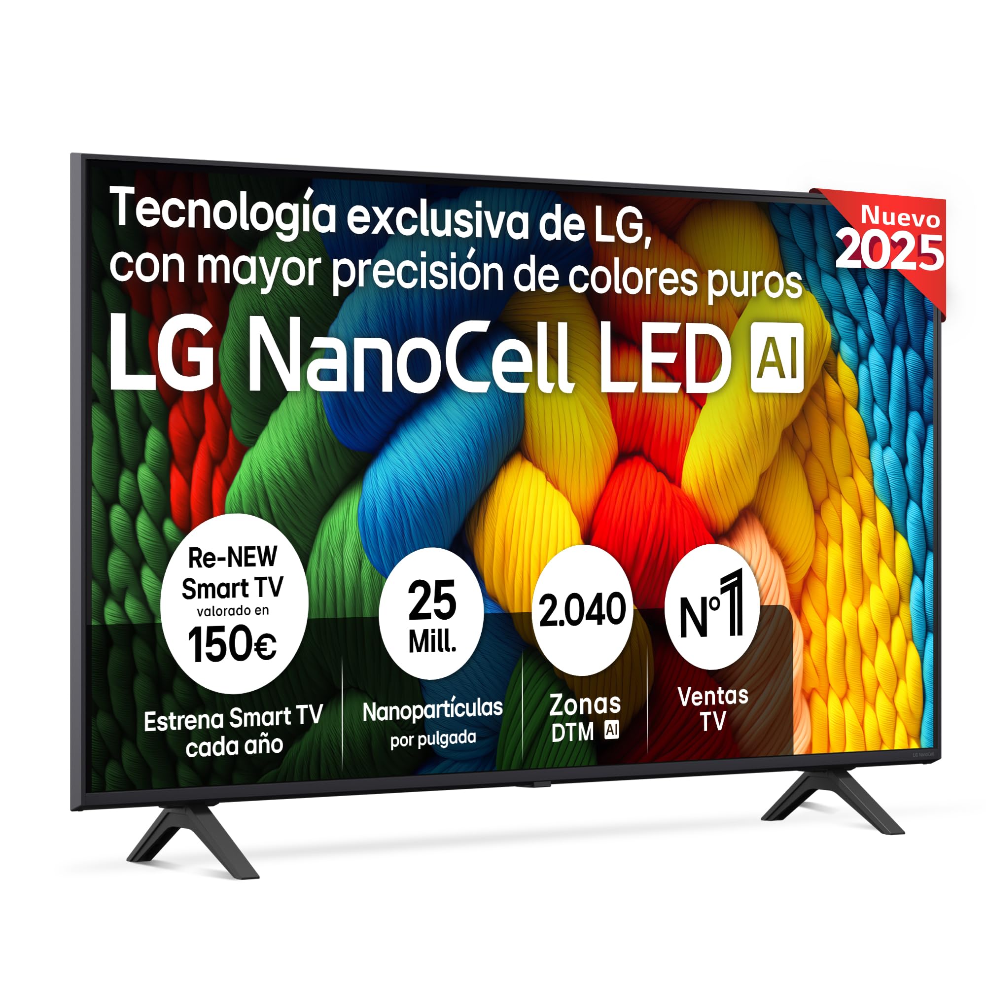 LG 50NANO80A6B - TV 50", 4K NanoCell, Smart TV, LED IA, WebOS 25, Procesador Potente e Inteligente, Super Upscaling, Dolby Digital Plus, Alexa/Google Assistant, Negro