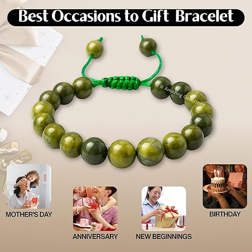 Vista 190 de Amazing Gemstone Yaxaite Bracelet for Women Men's Gifts - Protection Healing Crystal Bracelet - 8mm Gemstone Beaded Adjustable Bracelet Pulseras