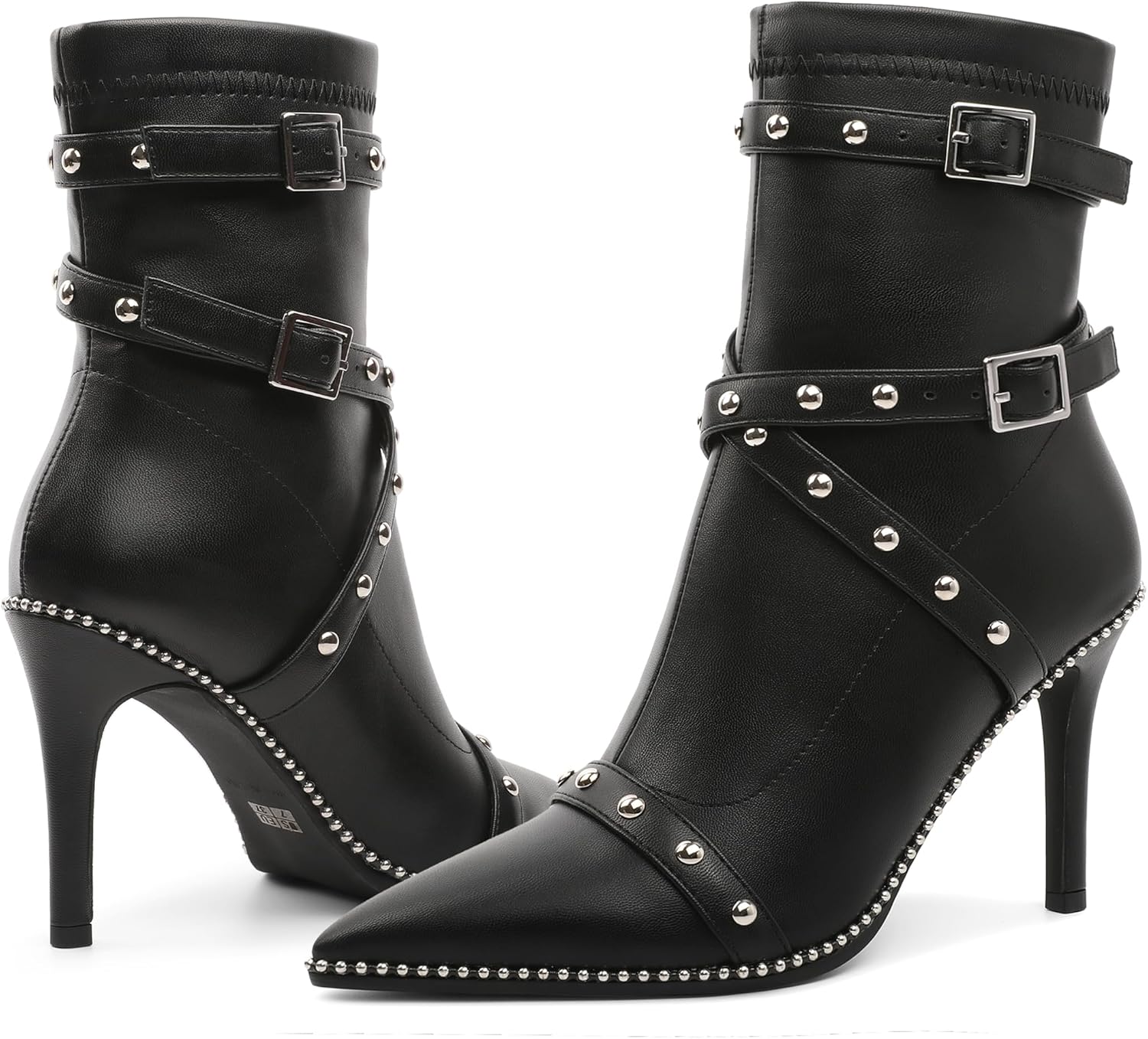 Joseywade Womens Ankle Booties 3.5 Inch Heel Stiletto Boots Beaded Studded Pointed Toe Side Zipper Suede Size 5-13 - Image 7