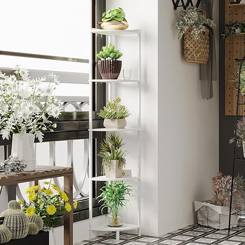 Miniatura 6 de SUNMORY Estante esquinero de 5 niveles, estantes industriales de esquina de 65 pulgadas para decoración de sala de estar, estantería de esquina de