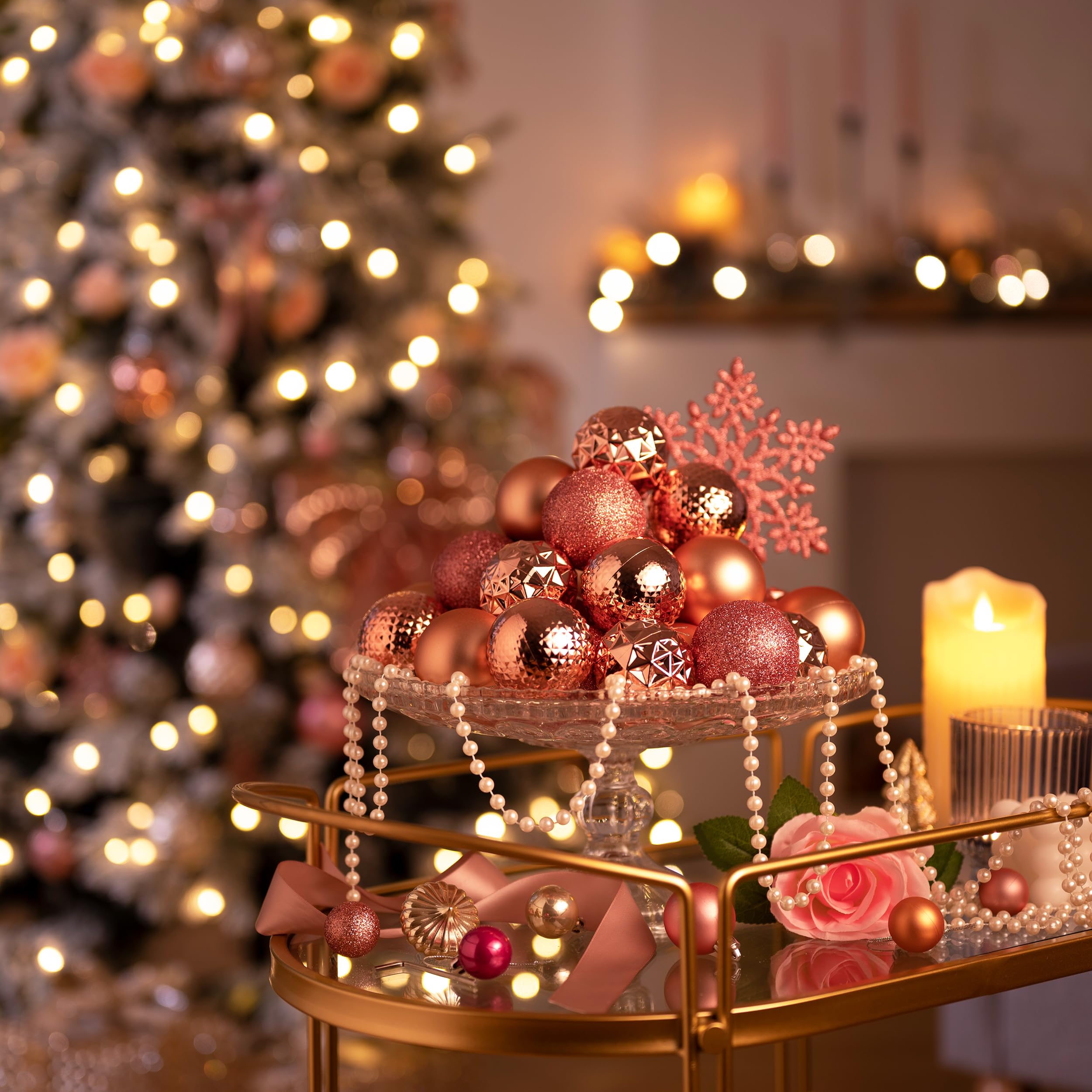 Valery Madelyn Lot de 50 Boules de Noël incassables pour Sapin de Noël, 6,9 cm, élégantes Roses à Suspendre pour décoration de fête de Noël