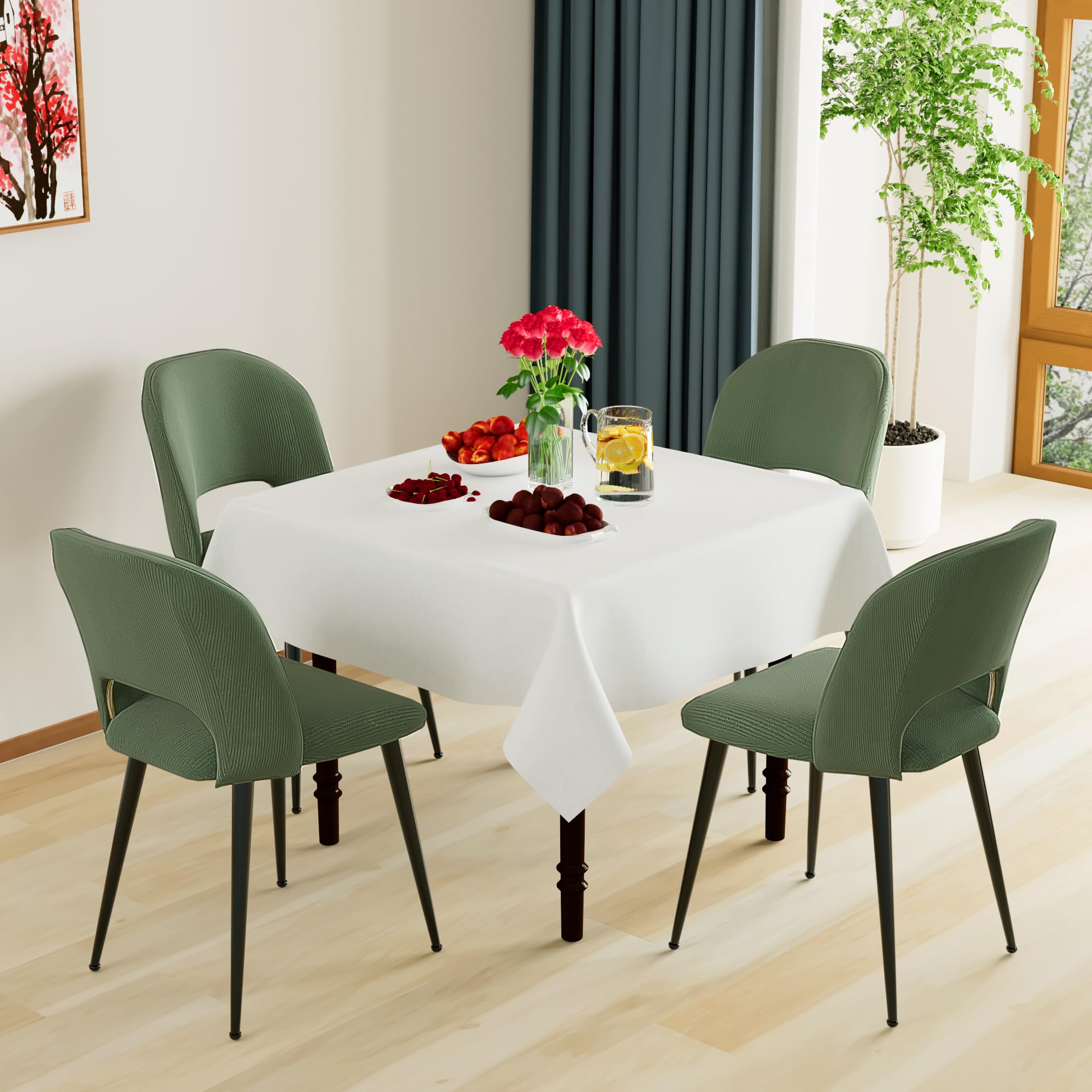 Lot de 2 Chaises Salle à Manger, Chaises de Cuisine Rembourrées avec Dossier Doux, Pieds Réglables en Métal, Chaises pour Cuisine Salon Chambre Bureau, Vert