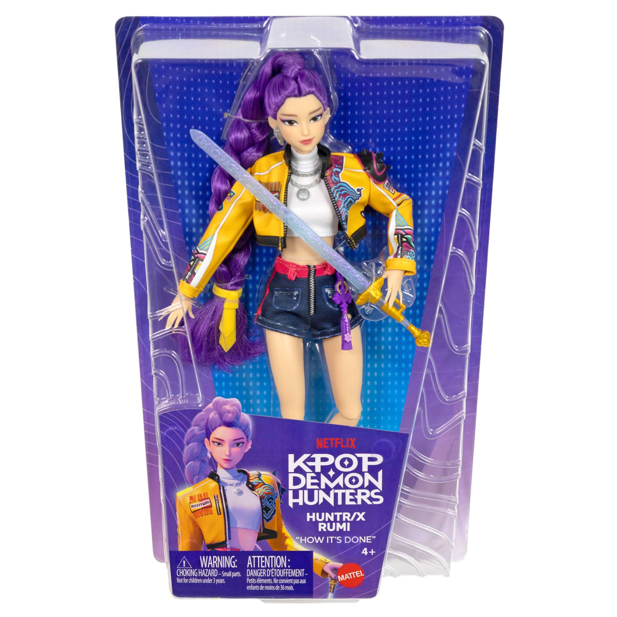 Mattel KPop Demon Hunters HUNTR/X Rumi-Modepuppe Bühnenoutfit Schwert-Zubehör JRN35