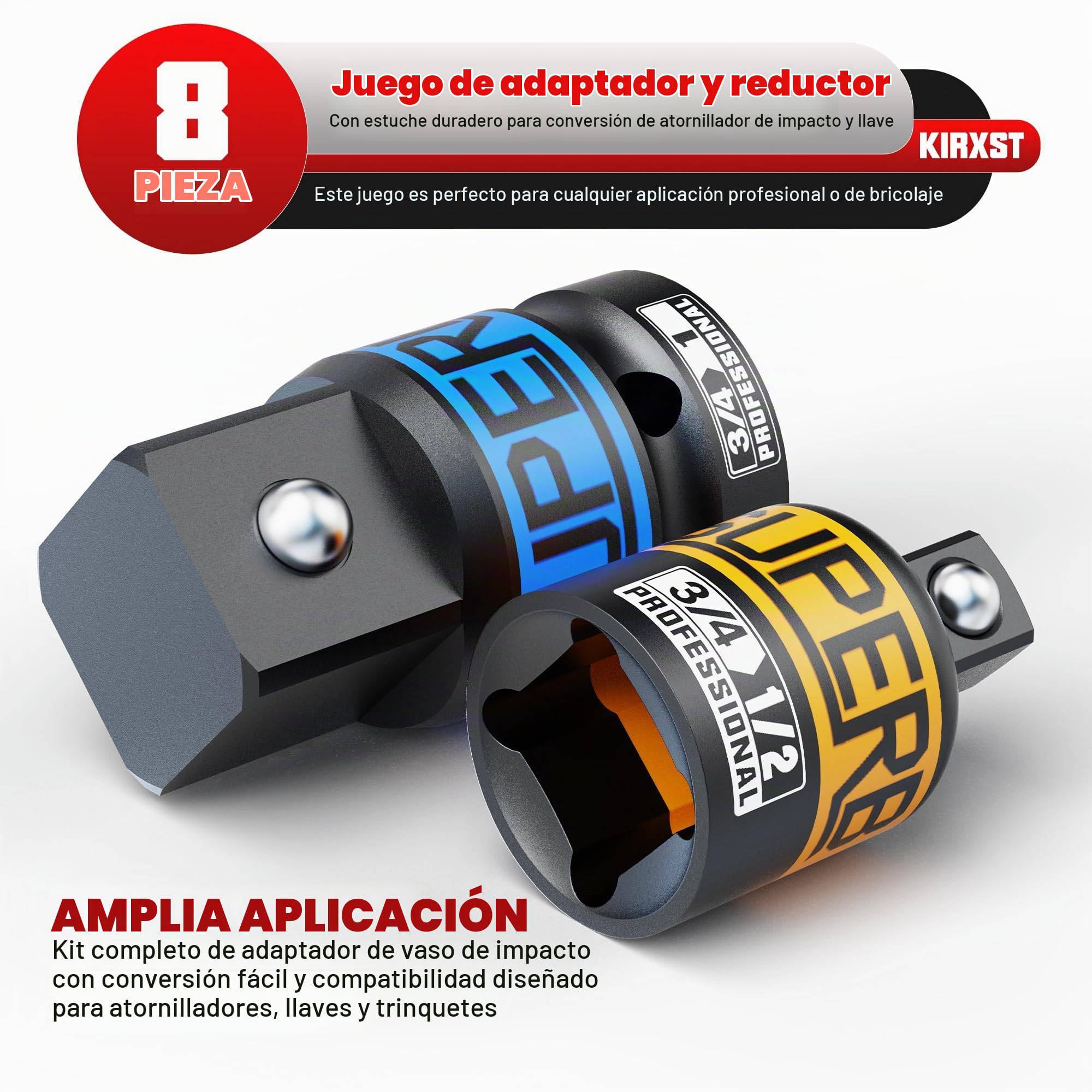 Juego de 8 Adaptadores de Vaso, Adaptadores para Llave de Vaso 1/4" 3/8" 1/2" 3/4" 1", Reductores de Vasos de Impacto para Reparaciones Mecánicas y Automoción