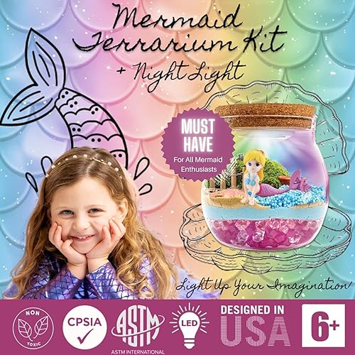 Miniatura 5 de Make it Up Kit de artes y manualidades de terrario para niños, luz nocturna LED y control remoto, regalos de cumpleaños de sirena, juguetes para
