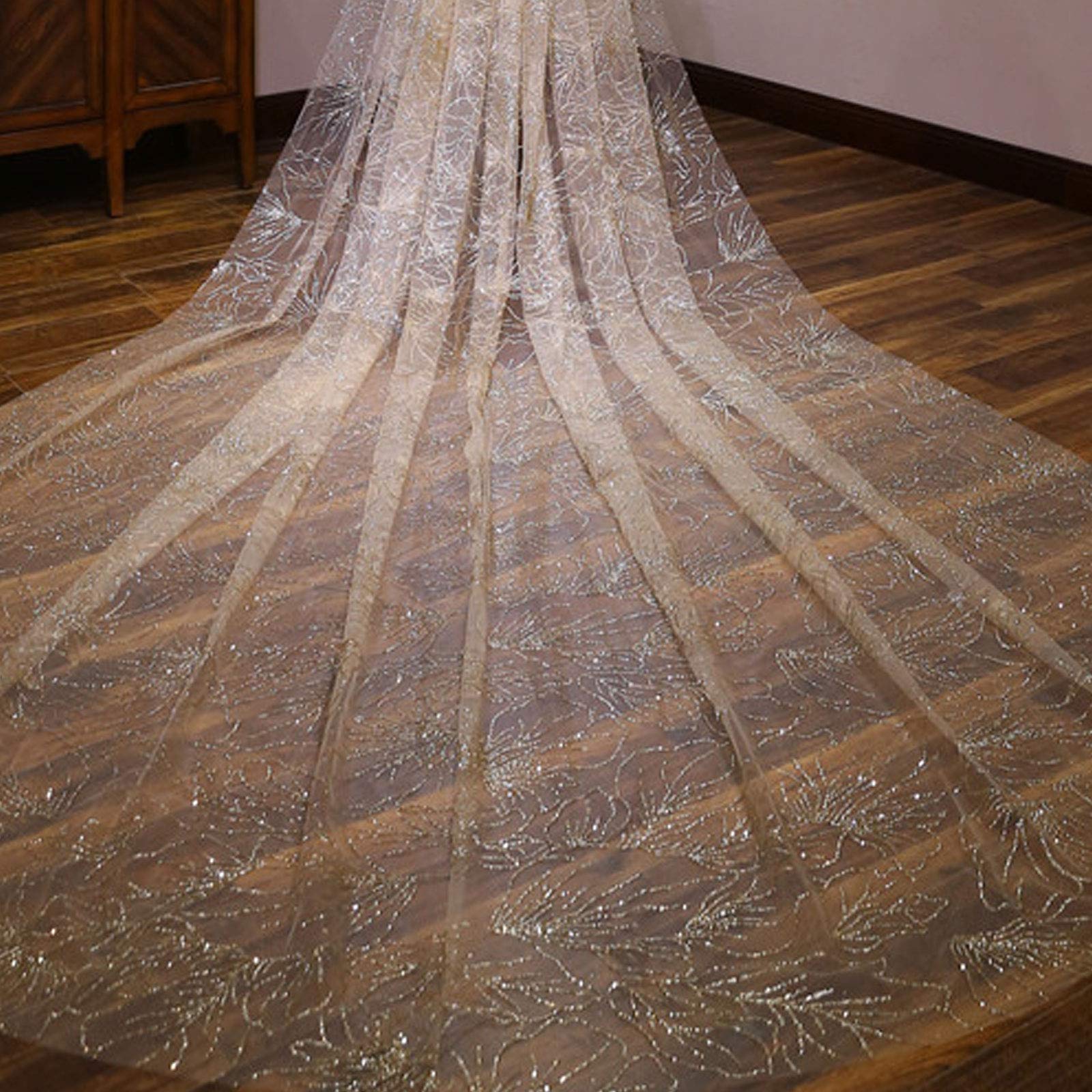 Velo da sposa lungo con paillettes di cristallo, lunghezza del bordo in pizzo, morbido tulle sovrapposto per feste serali, balli, opera, banchetti e occasioni speciali (bianco 3,5 * 3 m (oro 5 * 3 m