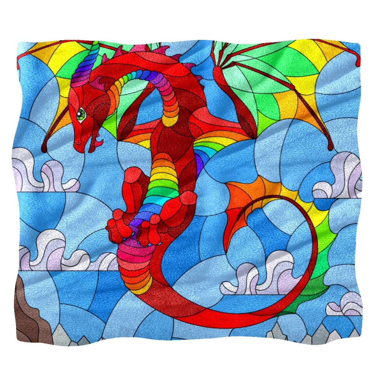 Jeté de lit en polaire dragon bleu et lune pour décoration de canapé
