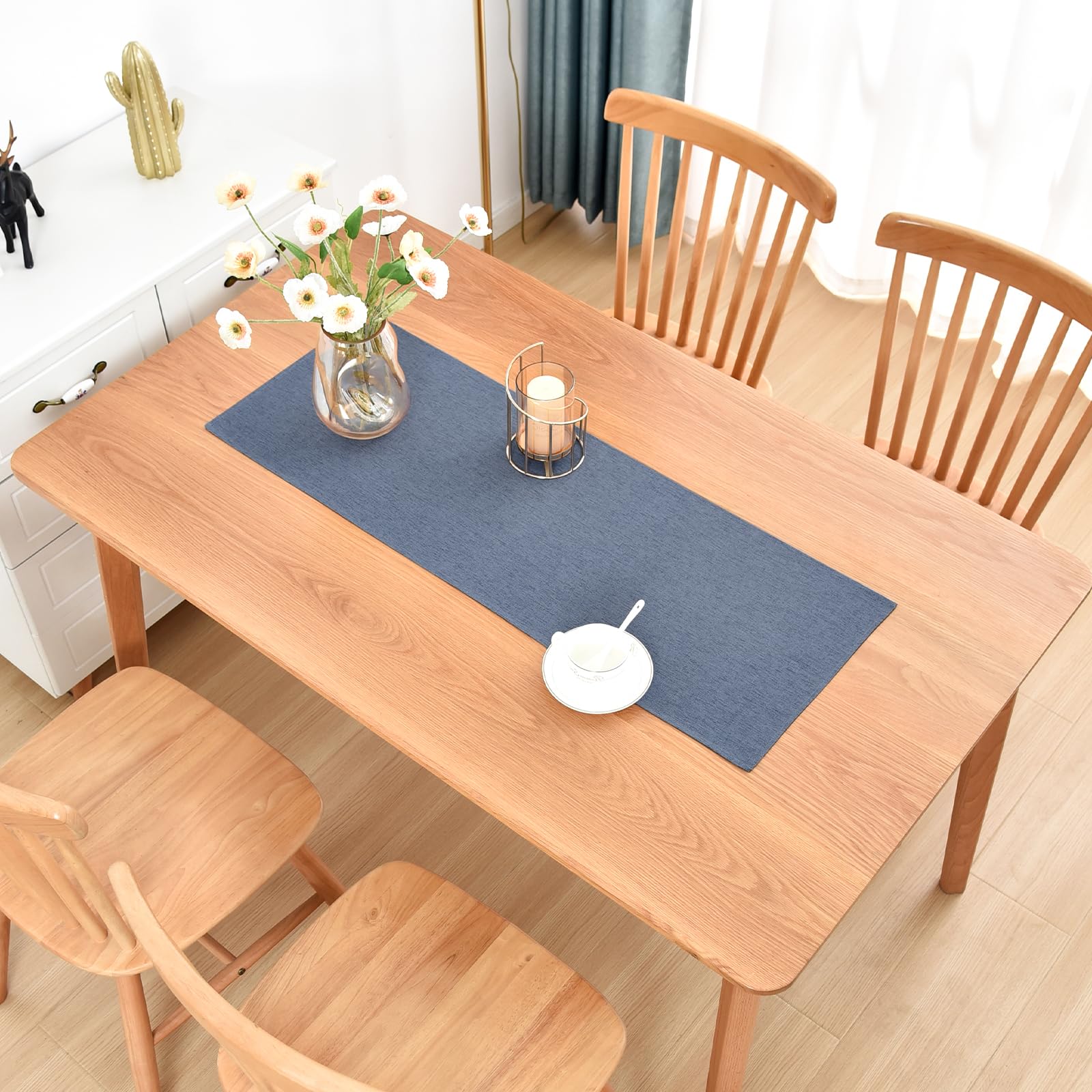 Farmhouse Rustic Table Runner Mist Blue Faux Linen Table Runners Water Resistant Short Table Runner 36 inches for Living Room Dresser Bedroom Kitchen Dining Party 13x36 Inch