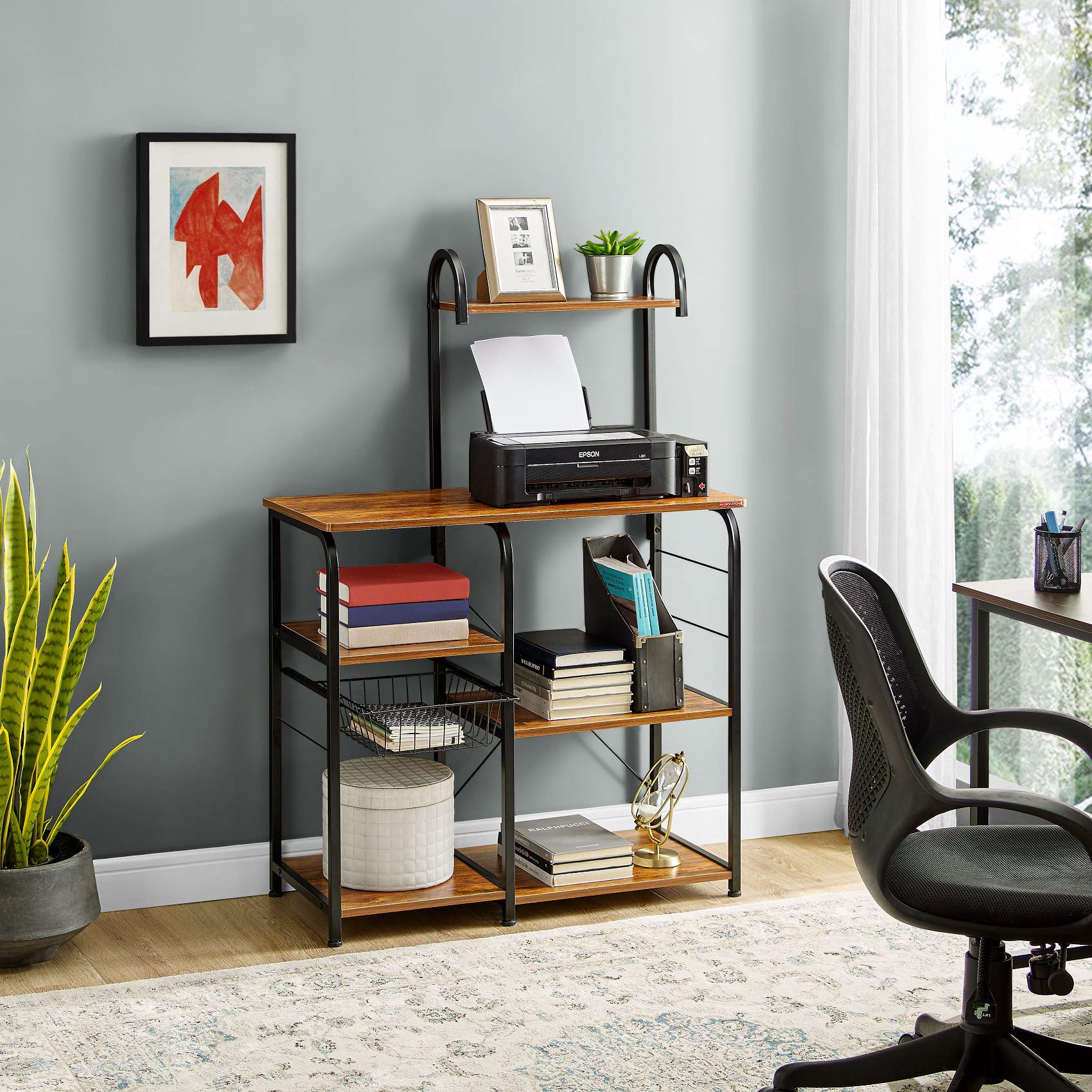 Mr IRONSTONE Vintage Kitchen Baker's Rack Utility Storage Shelf 35.5" Microwave Stand 3-Tier+4-Tier Shelf for Spice Rack Organizer Workstation with 10 Hooks