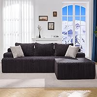 Hobestluk 96" Modular L-Shape Sectional Sofa, Grey Stripe Cloud Couch with Oversized Chaise, Memory Foam, No Assembly Required