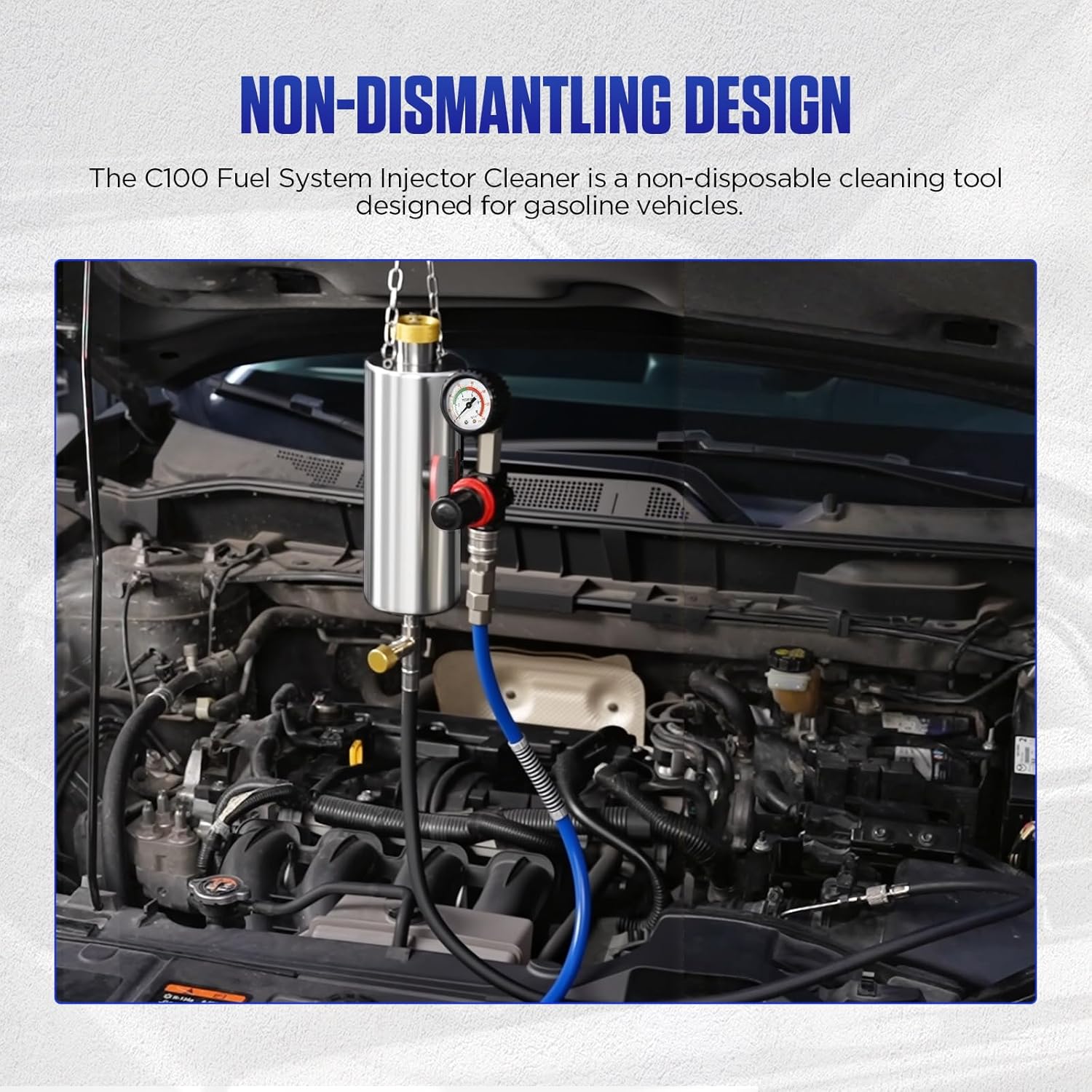 MR CARTOOL Fuel Injector Cleaner Kit 150PSI Automotive Fuel System Cleaning Kit for for Gasoline Injectors, C100 Non-dismantle Fuel Injector Cleaner Machine for Auto Catalytic Converter/Intake Valve