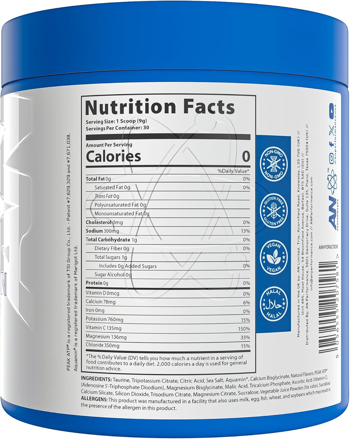 AN Performance Electrolyte Drink Mix | Zero Sugar Hydration Powder | Magnesium + Calcium + Potassium | Orange Mango | 30 Servings