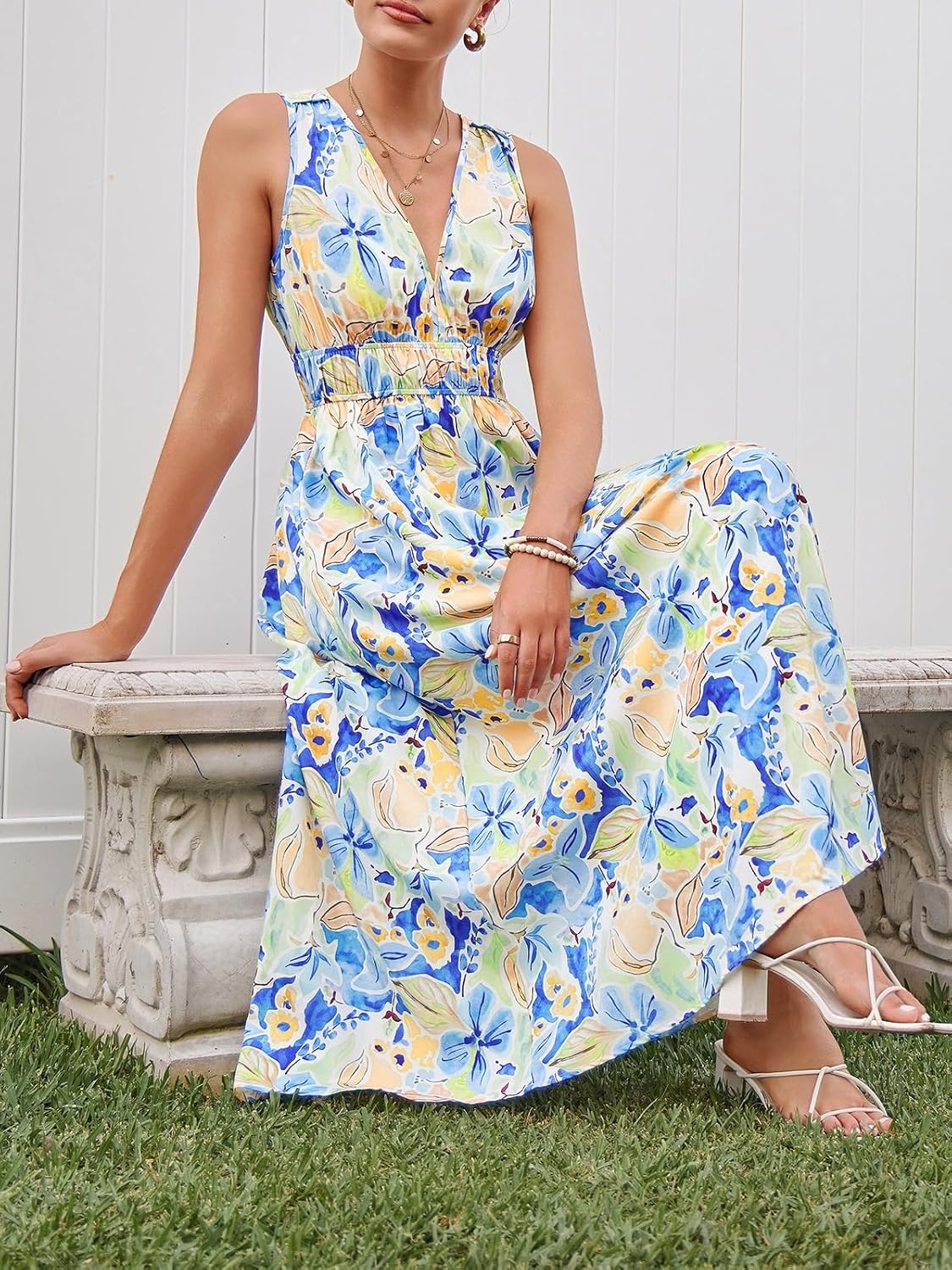 Women's Sleeveless Floral Maxi Dress 2026 Sundresses Spring Summer Wedding Guest - Image 5