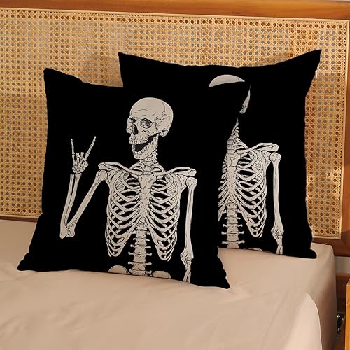 Miniatura 4 de AGAYNA Juego de 2 fundas de almohada de Halloween de 16 x 16 pulgadas, diseño de esqueleto humano, para sofá, decoración de Halloween, interiores y