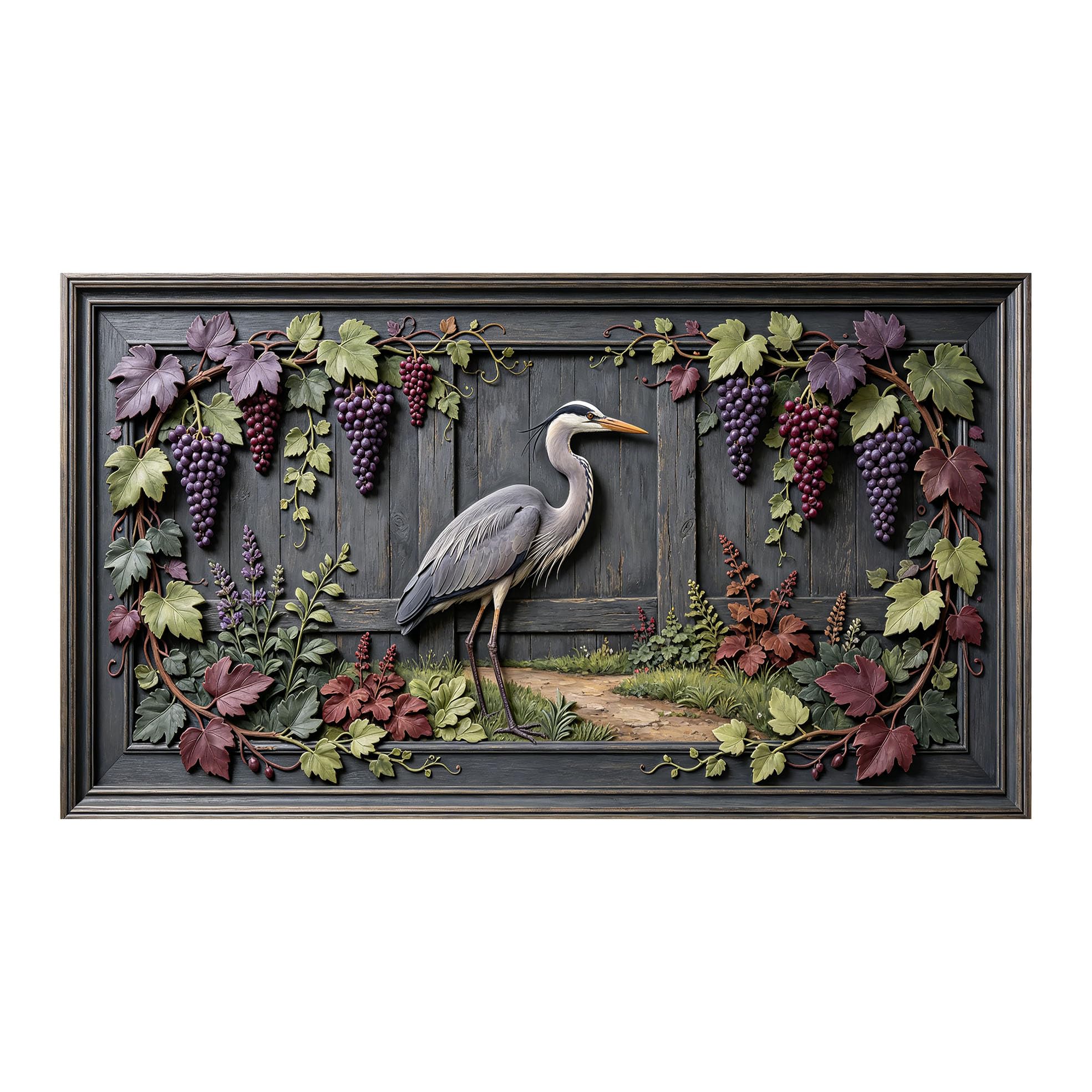 Yzpallescene 3D 3D Framed Wall Art 50cm×90cm Heron Vineyard Botanical Pastoral Large Size SelfAdhesive Removable Wall Decor Prints Artwork for Living Room Bedroom Office