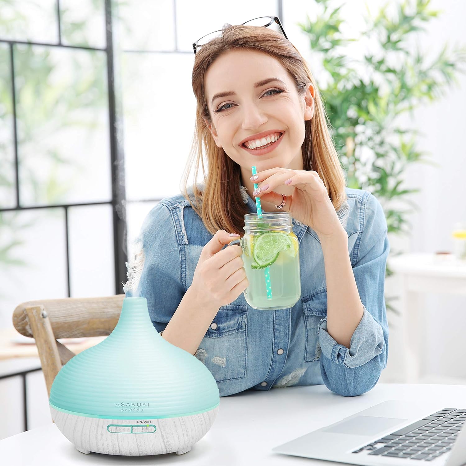 ASAKUKI Smart WiFi Essential Oil Diffuser with 4 Essential Oils Set, 2021 Upgrated 300ml Diffuser with 7 LED Lights